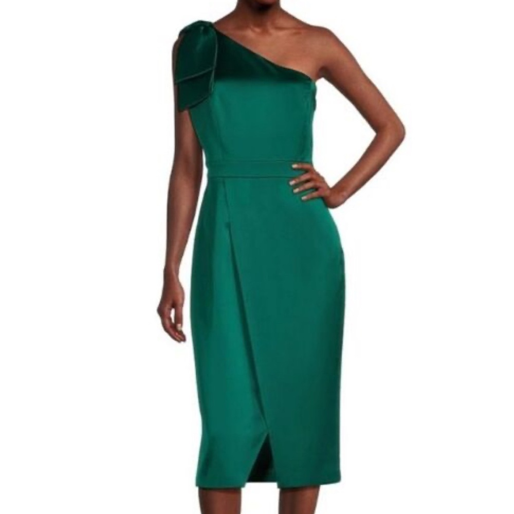 Alex Marie Emerald Green One-Shoulder Midi Dress